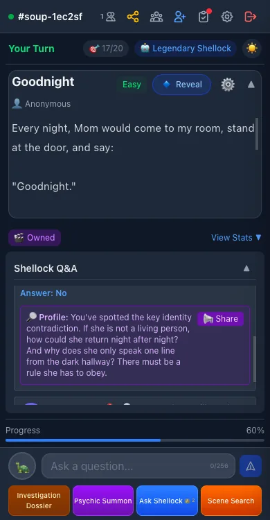 Interrogation Profile: the host's inner monologue revealed under a Q&A entry