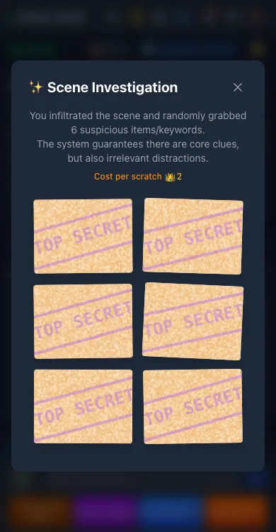 Scene Investigation: six unscratched top-secret cards
